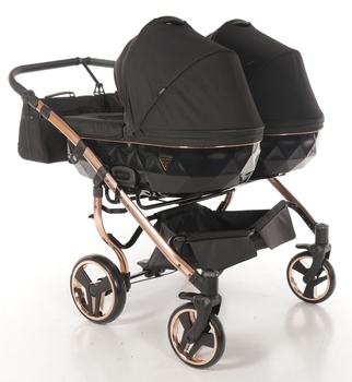 Універсальна коляска для двійні 2 в 1 Junama Diamond Individual Duo 03, чорний на бронзовій рамі (JD-IN-DUO-03) - Pampik - 5