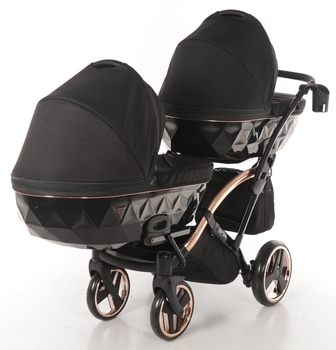 Універсальна коляска для двійні 2 в 1 Junama Diamond Individual Duo Slim 03, чорний на бронзовій рамі (JD-IN-DUOs-03) - Pampik - 4