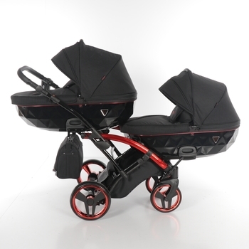 Універсальна коляска для двійні 2 в 1 Junama Diamond Individual Duo Slim 01, чорний на червоній рамі (JD-IN-DUOs-01) - Pampik - 2