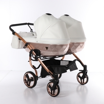 Універсальна коляска для двійні 2 в 1 Junama Mirror Satin Duo 05, білий з бронзовим (J-MS-DUO-05) - Pampik - 2