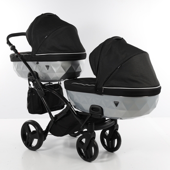 Універсальна коляска для двійні 2 в 1 Junama Mirror Satin Duo Slim 01, чорний з сріблястим (J-MS-DUOs-01) - Pampik - 2