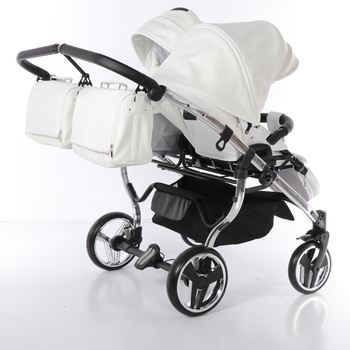 Універсальна коляска для двійні 2 в 1 Junama Mirror Satin Duo 04, білий з сріблястим (J-MS-DUO-04) - Pampik - 13