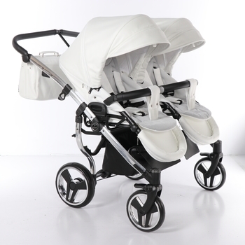 Універсальна коляска для двійні 2 в 1 Junama Mirror Satin Duo 04, білий з сріблястим (J-MS-DUO-04) - Pampik - 6