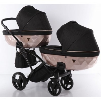 Універсальна коляска для двійні 2 в 1 Junama Mirror Satin Duo Slim 02, чорний з бронзовим (J-MS-DUOs-02) - Pampik - 3