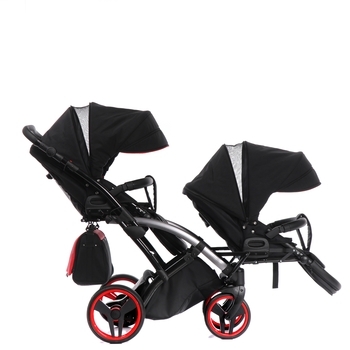 Універсальна коляска для двійні 2 в 1 Junama Diamond S-line Duo Slim 01, чорний з червоним (JD-SL-DUOs-01) - Pampik - 12