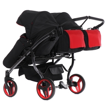 Універсальна коляска для двійні 2 в 1 Junama Diamond S-line Duo 01, чорний з червоним (JD-SL-DUO-01) - Pampik - 7