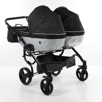 Універсальна коляска для двійні 2 в 1 Junama Mirror Satin Duo 01, чорний з сріблястим (J-MS-DUO-01) - Pampik - 4