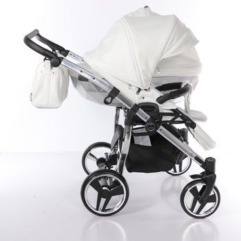 Універсальна коляска для двійні 2 в 1 Junama Mirror Satin Duo 04, білий з сріблястим (J-MS-DUO-04) - Pampik - 11
