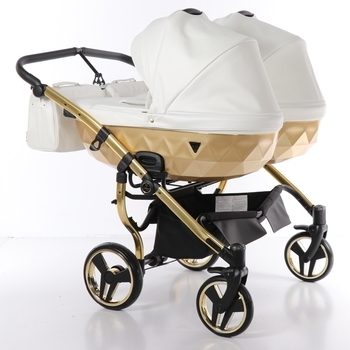 Універсальна коляска для двійні 2 в 1 Junama Mirror Satin Duo 06, білий з золотим (J-MS-DUO-06) - Pampik - 2