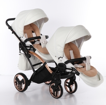 Універсальна коляска для двійні 2 в 1 Junama Mirror Satin Duo Slim 05, білий з бронзовим (J-MS-DUOs-05) - Pampik - 7