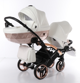 Універсальна коляска для двійні 2 в 1 Junama Mirror Satin Duo Slim 05, білий з бронзовим (J-MS-DUOs-05) - Pampik - 3
