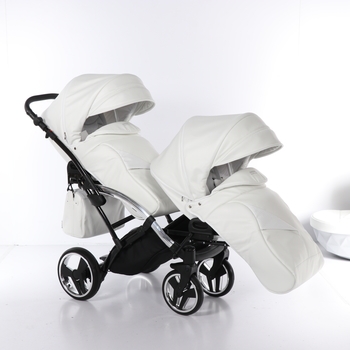 Універсальна коляска для двійні 2 в 1 Junama Mirror Satin Duo Slim 04, білий з сріблястим (J-MS-DUOs-04) - Pampik - 4
