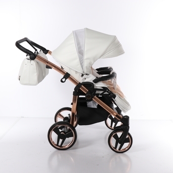 Універсальна коляска для двійні 2 в 1 Junama Mirror Satin Duo 05, білий з бронзовим (J-MS-DUO-05) - Pampik - 7
