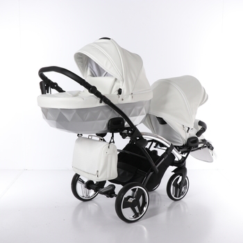 Універсальна коляска для двійні 2 в 1 Junama Mirror Satin Duo Slim 04, білий з сріблястим (J-MS-DUOs-04) - Pampik - 7