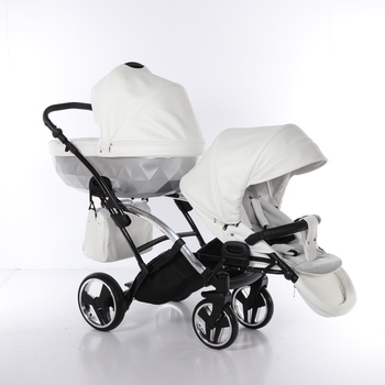 Універсальна коляска для двійні 2 в 1 Junama Mirror Satin Duo Slim 04, білий з сріблястим (J-MS-DUOs-04) - Pampik - 11
