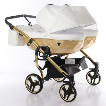 Універсальна коляска для двійні 2 в 1 Junama Mirror Satin Duo 06, білий з золотим (J-MS-DUO-06) - Pampik - 4