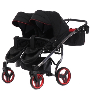 Універсальна коляска для двійні 2 в 1 Junama Diamond S-line Duo 01, чорний з червоним (JD-SL-DUO-01) - Pampik - 5
