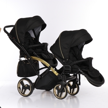 Універсальна коляска для двійні 2 в 1 Junama Mirror Satin Duo Slim 03, чорний з золотим (J-MS-DUOs-03) - Pampik - 5