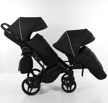 Універсальна коляска для двійні 2 в 1 Junama Mirror Satin Duo Slim 01, чорний з сріблястим (J-MS-DUOs-01) - Pampik - 5