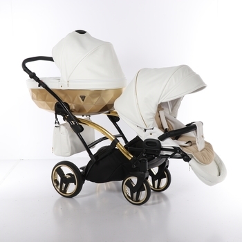 Універсальна коляска для двійні 2 в 1 Junama Mirror Satin Duo Slim 06, білий з золотим (J-MS-DUOs-01) - Pampik - 7