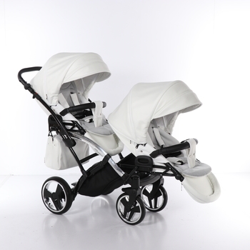 Універсальна коляска для двійні 2 в 1 Junama Mirror Satin Duo Slim 04, білий з сріблястим (J-MS-DUOs-04) - Pampik - 5