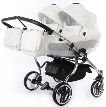 Універсальна коляска для двійні 2 в 1 Junama Mirror Satin Duo 04, білий з сріблястим (J-MS-DUO-04) - Pampik