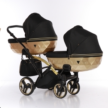 Універсальна коляска для двійні 2 в 1 Junama Mirror Satin Duo Slim 03, чорний з золотим (J-MS-DUOs-03) - Pampik - 3