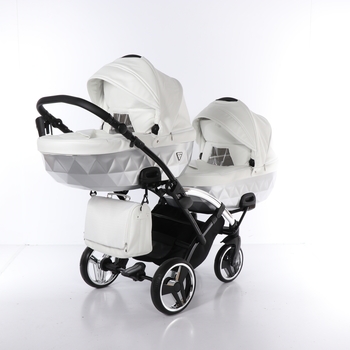 Універсальна коляска для двійні 2 в 1 Junama Mirror Satin Duo Slim 04, білий з сріблястим (J-MS-DUOs-04) - Pampik - 8