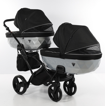 Універсальна коляска для двійні 2 в 1 Junama Mirror Satin Duo Slim 01, чорний з сріблястим (J-MS-DUOs-01) - Pampik - 3