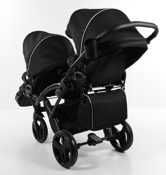 Універсальна коляска для двійні 2 в 1 Junama Mirror Satin Duo Slim 01, чорний з сріблястим (J-MS-DUOs-01) - Pampik - 4