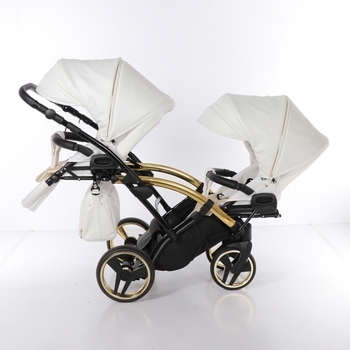 Універсальна коляска для двійні 2 в 1 Junama Mirror Satin Duo Slim 06, білий з золотим (J-MS-DUOs-01) - Pampik - 11