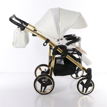 Універсальна коляска для двійні 2 в 1 Junama Mirror Satin Duo 06, білий з золотим (J-MS-DUO-06) - Pampik - 8