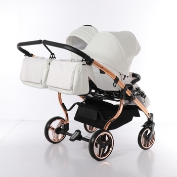 Універсальна коляска для двійні 2 в 1 Junama Mirror Satin Duo 05, білий з бронзовим (J-MS-DUO-05) - Pampik - 10