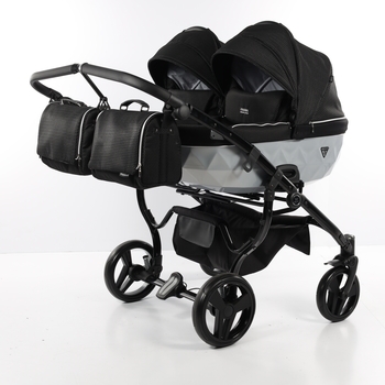 Універсальна коляска для двійні 2 в 1 Junama Mirror Satin Duo 01, чорний з сріблястим (J-MS-DUO-01) - Pampik - 2