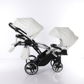 Універсальна коляска для двійні 2 в 1 Junama Mirror Satin Duo Slim 04, білий з сріблястим (J-MS-DUOs-04) - Pampik - 10