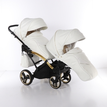 Універсальна коляска для двійні 2 в 1 Junama Mirror Satin Duo Slim 06, білий з золотим (J-MS-DUOs-01) - Pampik - 8