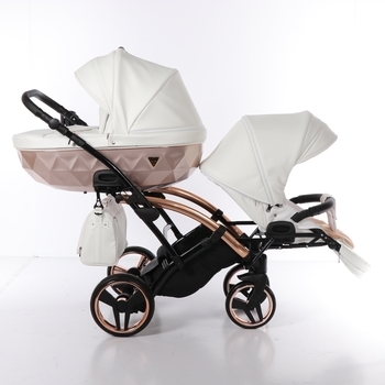 Універсальна коляска для двійні 2 в 1 Junama Mirror Satin Duo Slim 05, білий з бронзовим (J-MS-DUOs-05) - Pampik - 5