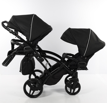 Універсальна коляска для двійні 2 в 1 Junama Mirror Satin Duo Slim 01, чорний з сріблястим (J-MS-DUOs-01) - Pampik - 9