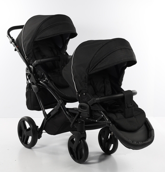 Універсальна коляска для двійні 2 в 1 Junama Mirror Satin Duo Slim 01, чорний з сріблястим (J-MS-DUOs-01) - Pampik - 6