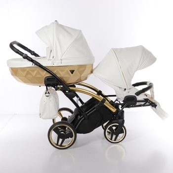 Універсальна коляска для двійні 2 в 1 Junama Mirror Satin Duo Slim 06, білий з золотим (J-MS-DUOs-01) - Pampik - 5