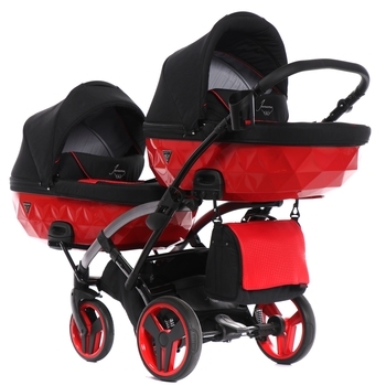 Універсальна коляска для двійні 2 в 1 Junama Diamond S-line Duo Slim 01, чорний з червоним (JD-SL-DUOs-01) - Pampik - 2