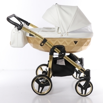 Універсальна коляска для двійні 2 в 1 Junama Mirror Satin Duo 06, білий з золотим (J-MS-DUO-06) - Pampik - 3