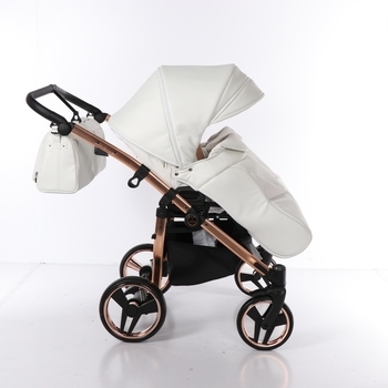 Універсальна коляска для двійні 2 в 1 Junama Mirror Satin Duo 05, білий з бронзовим (J-MS-DUO-05) - Pampik - 4
