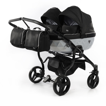 Універсальна коляска для двійні 2 в 1 Junama Mirror Satin Duo 01, чорний з сріблястим (J-MS-DUO-01) - Pampik