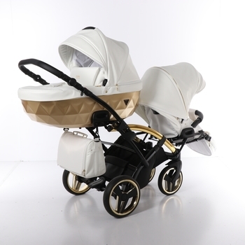 Універсальна коляска для двійні 2 в 1 Junama Mirror Satin Duo Slim 06, білий з золотим (J-MS-DUOs-01) - Pampik - 6