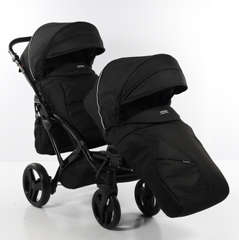 Універсальна коляска для двійні 2 в 1 Junama Mirror Satin Duo Slim 01, чорний з сріблястим (J-MS-DUOs-01) - Pampik - 7