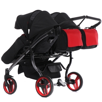 Універсальна коляска для двійні 2 в 1 Junama Diamond S-line Duo 01, чорний з червоним (JD-SL-DUO-01) - Pampik - 9