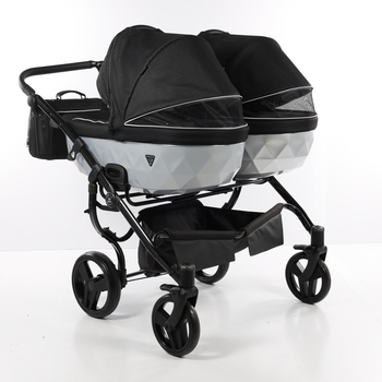 Універсальна коляска для двійні 2 в 1 Junama Mirror Satin Duo 01, чорний з сріблястим (J-MS-DUO-01) - Pampik - 5