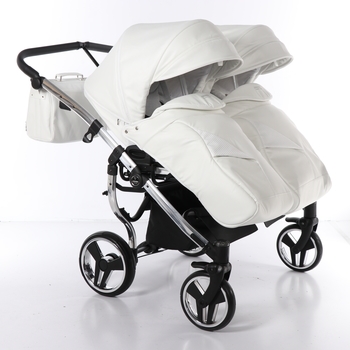 Універсальна коляска для двійні 2 в 1 Junama Mirror Satin Duo 04, білий з сріблястим (J-MS-DUO-04) - Pampik - 8