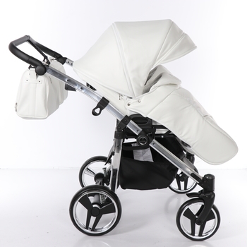 Універсальна коляска для двійні 2 в 1 Junama Mirror Satin Duo 04, білий з сріблястим (J-MS-DUO-04) - Pampik - 5